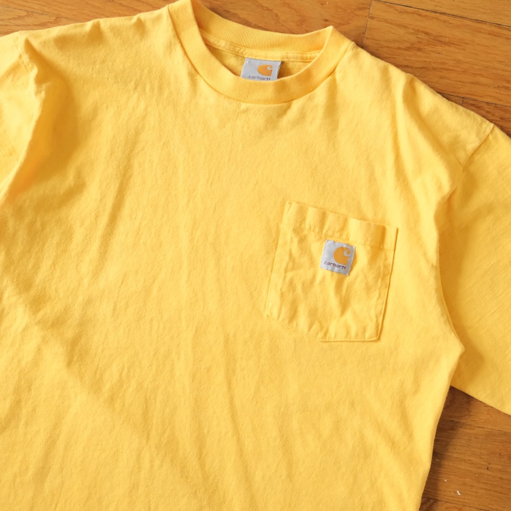 Carhartt Pocket T-Shirt Mens Yellow Short Sleeve Workwear Skater Large K87 - Picture 2 of 8